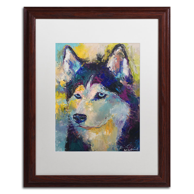 « art husky », reproduction sur toile, H 20 po x l 16 po x P 0,5 po, Blanc, Encadrement grain de bois