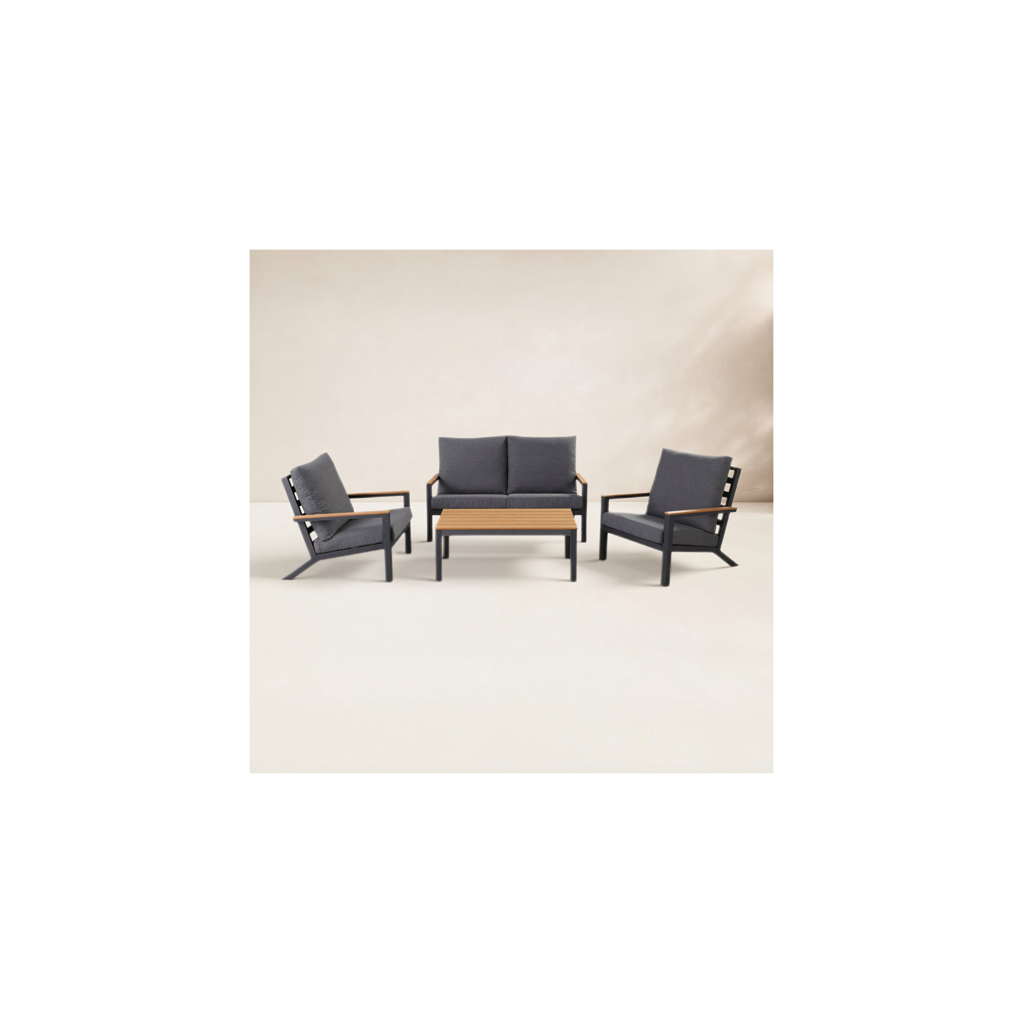 Landing 4 Piece Sofa Seating Group with Cushions , Slate Black Frame/Charcoal Cushion