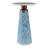 Glass and Wood Accent Table with Tapered Base and Modern Design.