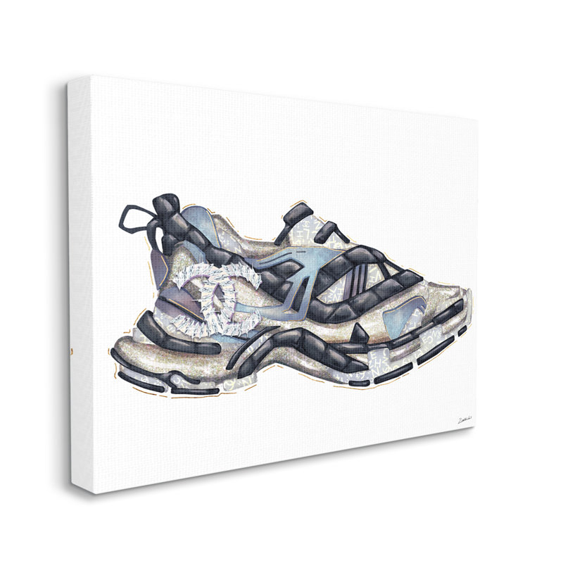 «Glam Fashion», chaussure de course à pied, sports, chaussures de sport surdimensionnées, encadrée de giclée sur blanc, art texturé par Ziwei Li