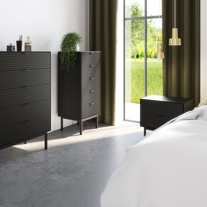 Maden 54.3cm W Manufactured Wood Bedside Table, Black