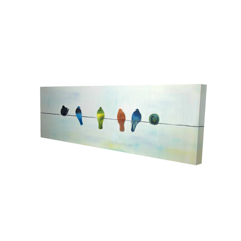 Oiseaux abstraits perchés | Art sur toile bleue | Décoration intérieure, H 16 po x l 48 po