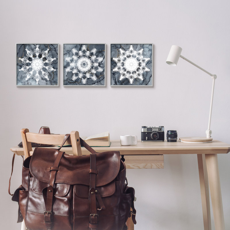 Boho Fractal Patterns par Christine Zalewski - Ensemble de 3 reproductions de cadres photo sur bois