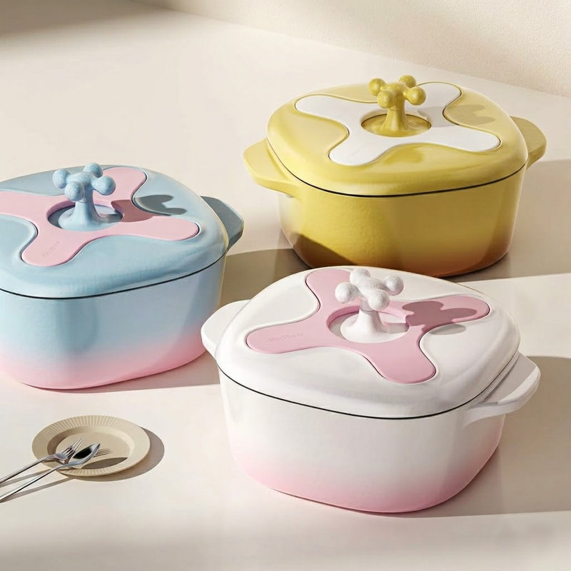 Cocotte Stackbear en fonte émaillée de 5 litres avec couvercle – Double poignée – Compatible avec un four jusqu'à 260 °C ou sur une plaque de cuisson – Idéale pour mariner, cuire, rôtir, réfrigérer et servir