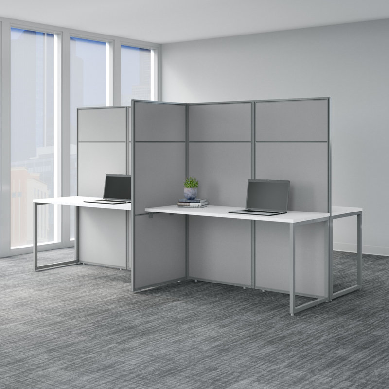 Rectangle 4 Person Cubicle with Cable Management, Pure White