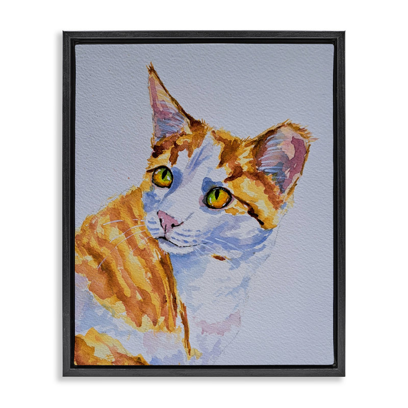 Cadre flottant Orange Cat Expression, design par Tatiana Roberts, Cadre flottant noir de jais, H 21 po x l 17 po