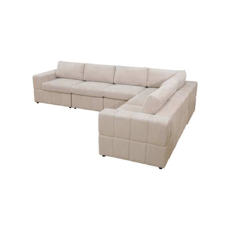 Ensemble de canapé modulaire réversible Premium, H 37 po x l 130 po x P 36 po, Velours côtelé beige