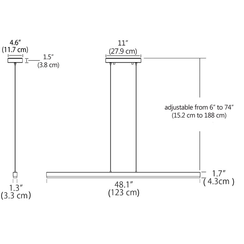 Luminaire suspendu linéaire flottant 48 po - 40 W - 12 dents, Chrome poli