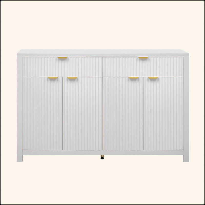 Modern Wave-Pattern Sideboard Cabinet With 2 Drawers And 4 Doors, 3-Level Adjustable Shelves, Aluminum Arc Handles, Scandinavian Style, 3 Colors, Suitable For Entryway, Living Room, Foyer