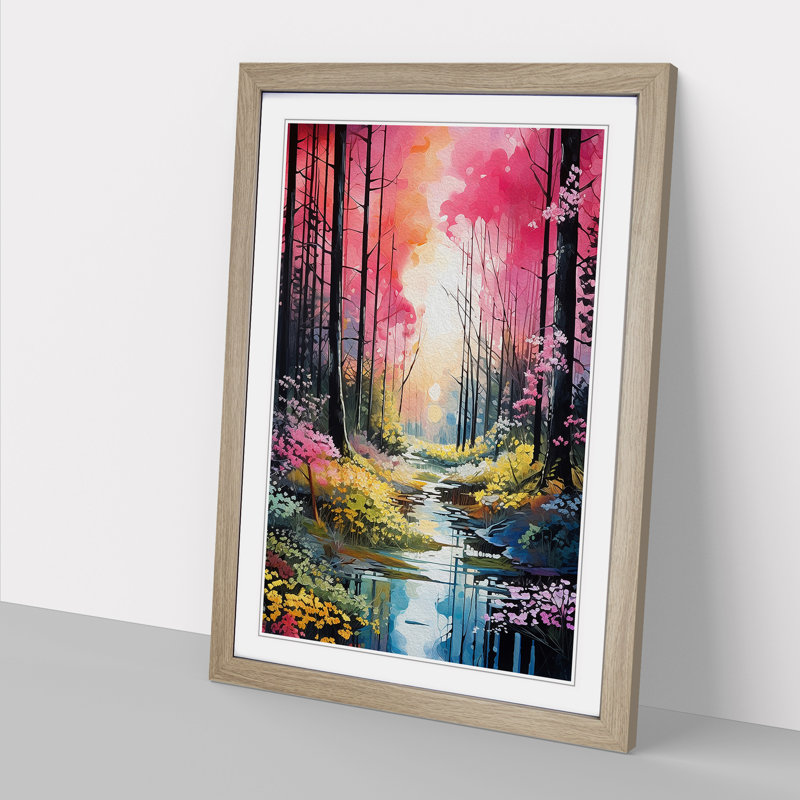 Spring Forest Neo-Plasticism - Single Picture Frame Print on Wood, Oak Framed, 34cm H x 25cm W x 2cm D