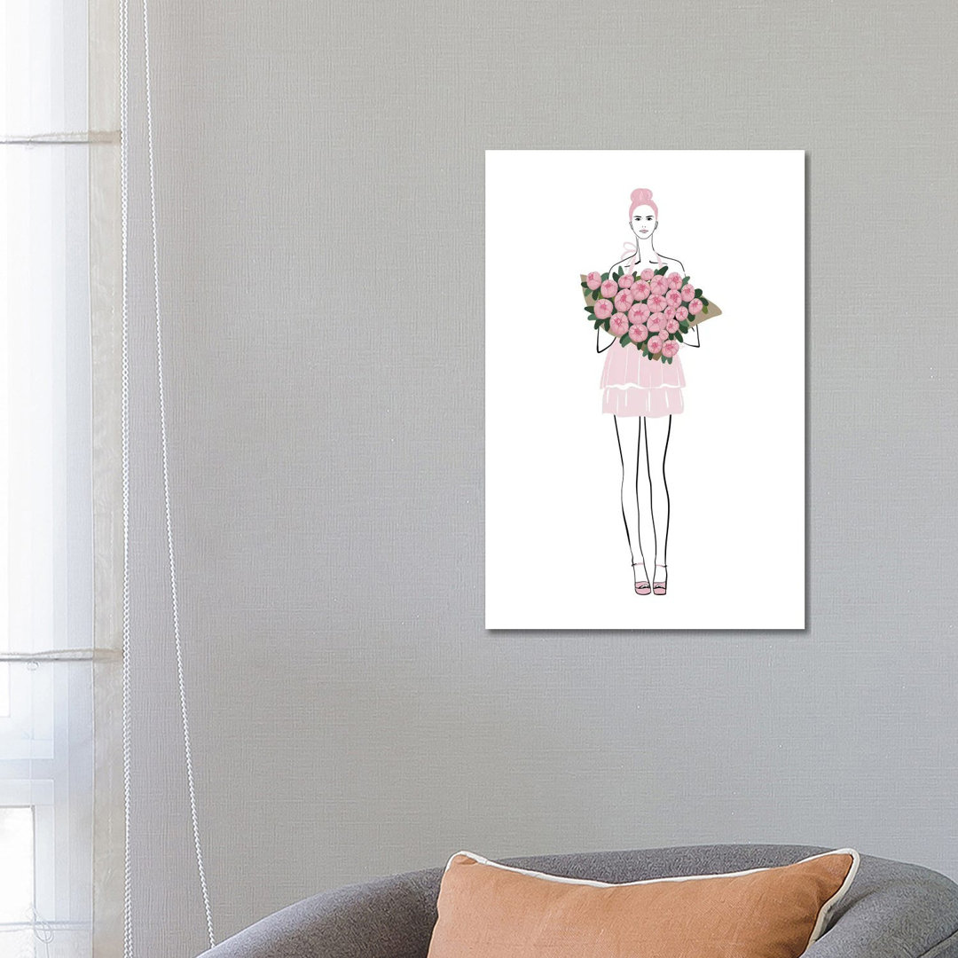 Rosa Pfingstrose Mädchen Mode Illustration von Blursbyai - Galerie-verpackt Leinwand Giclée