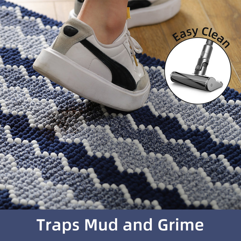 Tapis moelleux antidérapant en chenille de salle de bain Hayzley, L 24 po x L 36 po, Bleu marine