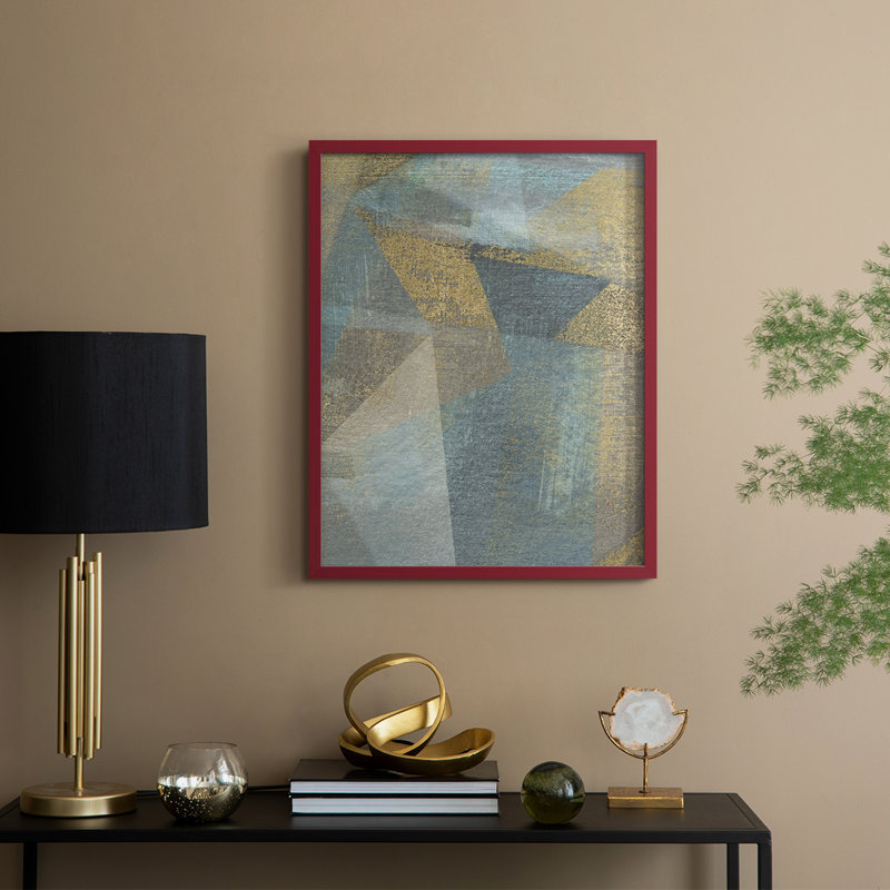 «Geometric Facets I», reproduction encadrée - bois massif, H 30 po x l 24 po, Rouge