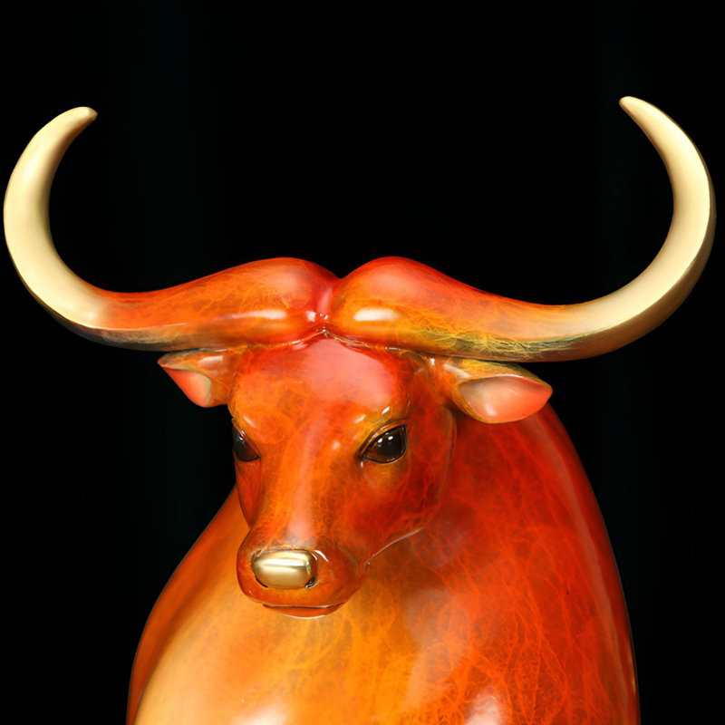 Sculpture de taureau en laiton chanceux - décor de Feng Shui fabriqué à la main, H 7,09 po x l 6,3 po x P 2,76 po