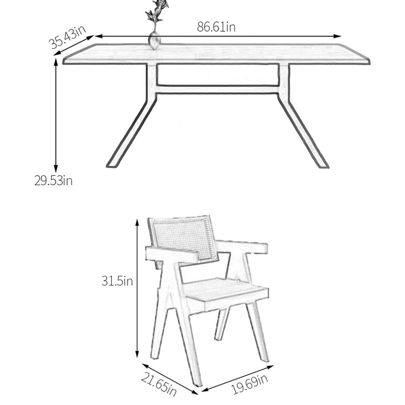 Ensemble de salle à manger rectangulaire, H 29,53 po x L 86,61 po x l 35,43 po