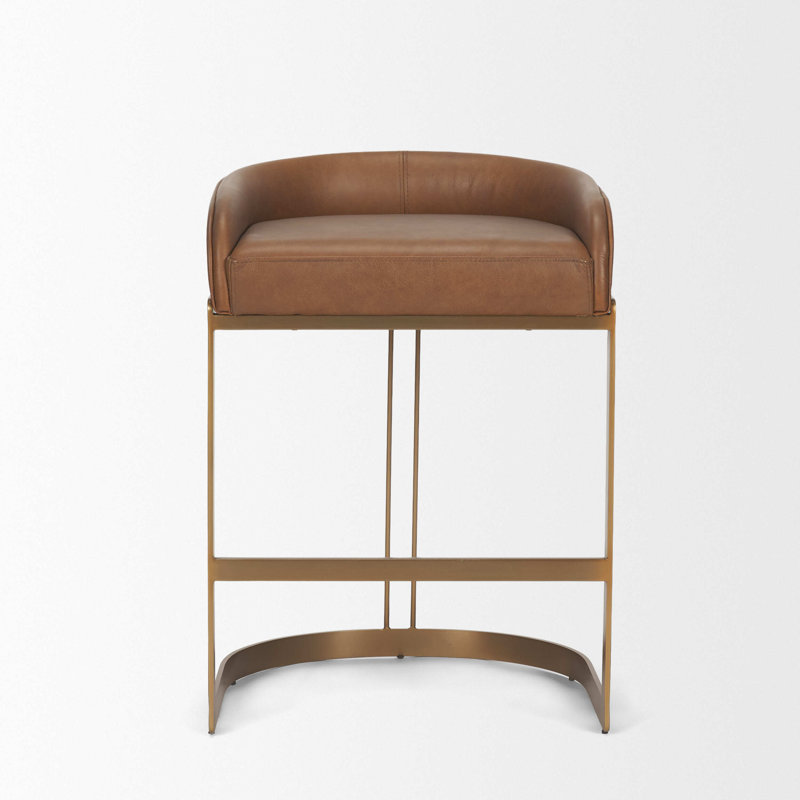 Tabouret de bar en cuir véritable Bradley, Chameau, Tabouret de bar (siège d'une hauteur de 29,75 po)