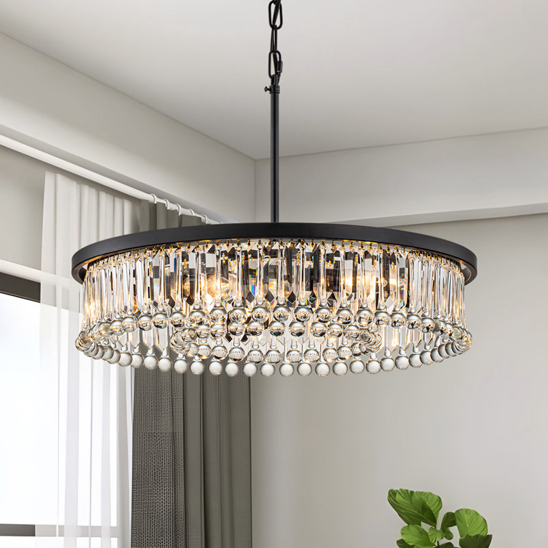 Craggie 6 - Light Crystal Dimmable Drum Chandelier, Black