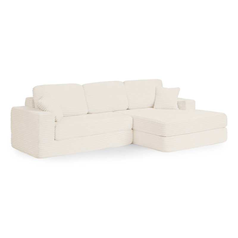 Siège de droite, canapé modulaire en forme de L, canapé modulaire compressé en velours côtelé de style minimaliste moderne, déplier dans un lit, chambre à coucher, canapé à compression confortable, conception peu encombrante