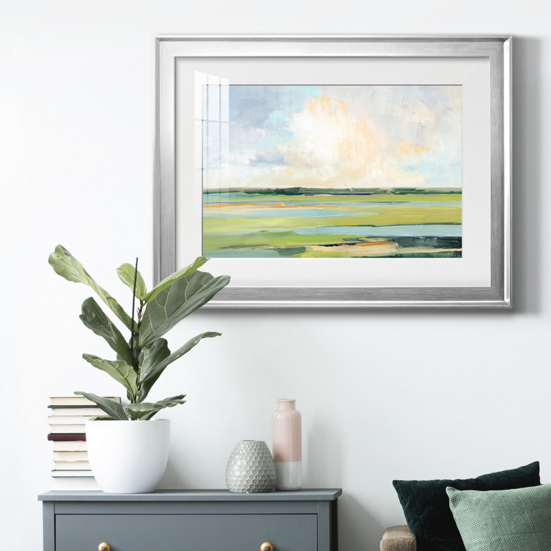 Pastel Horizon I - peinture encadrée, Impression encadrée avec passe-partout, H 30,5 po x l 42,5 po, Argent argent