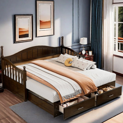Gerjet Elegant Extendable Daybed with Two Storage Drawers and Twin Size Trundle