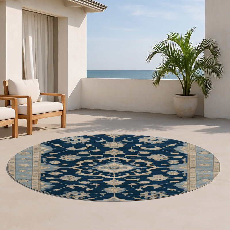 Overdyed Gray Indoor and Outdoor Area Rug, Round 5'