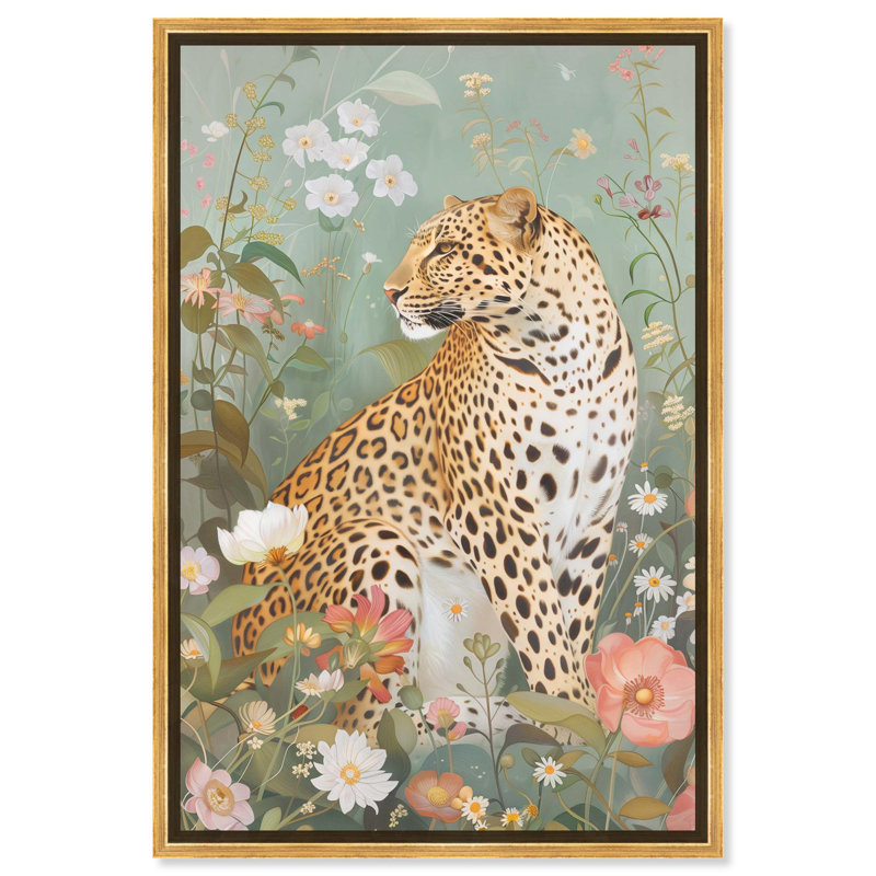 «Leopard Spring» par Art Remedy, Cadre doré, H 16 po x l 11 po