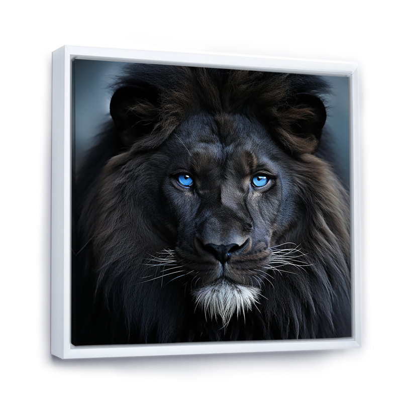 Décoration murale lion de minuit, Cadre flottant blanc, H 30 po x l 30 po x P 1,5 po