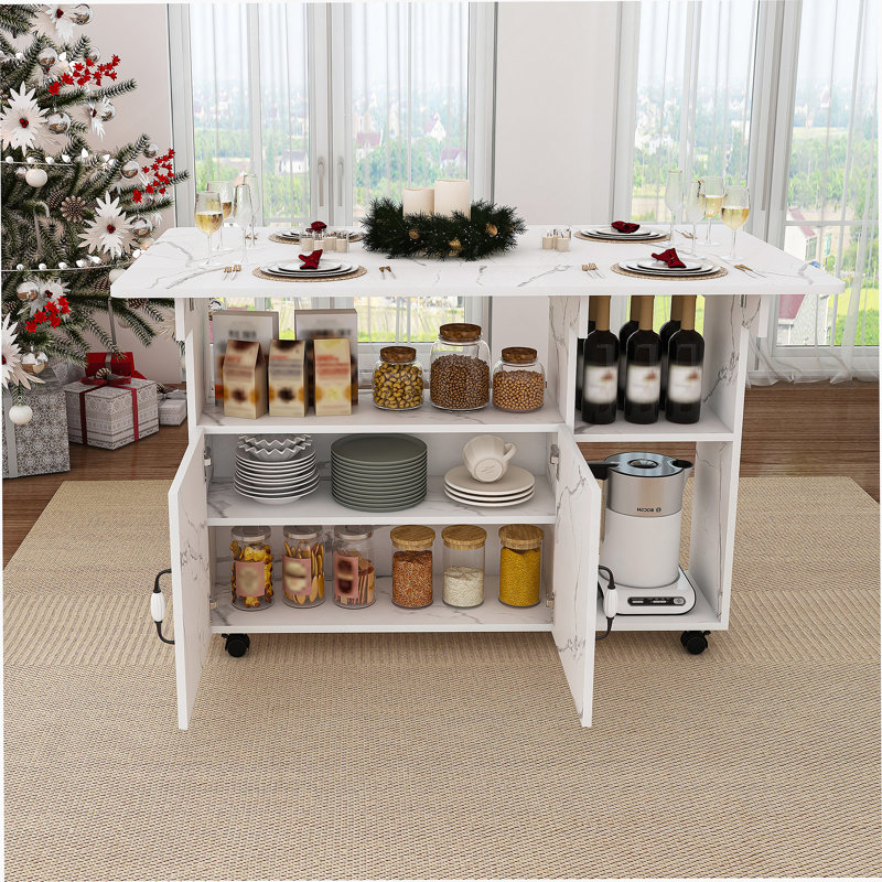 Table pliante multifonctionnelle avec tablettes et roulettes de rangement, table de salle à manger pliable de 47 pouces pour les petits espaces, bureau compact pour la cuisine, dortoir, bureau (blanc)
