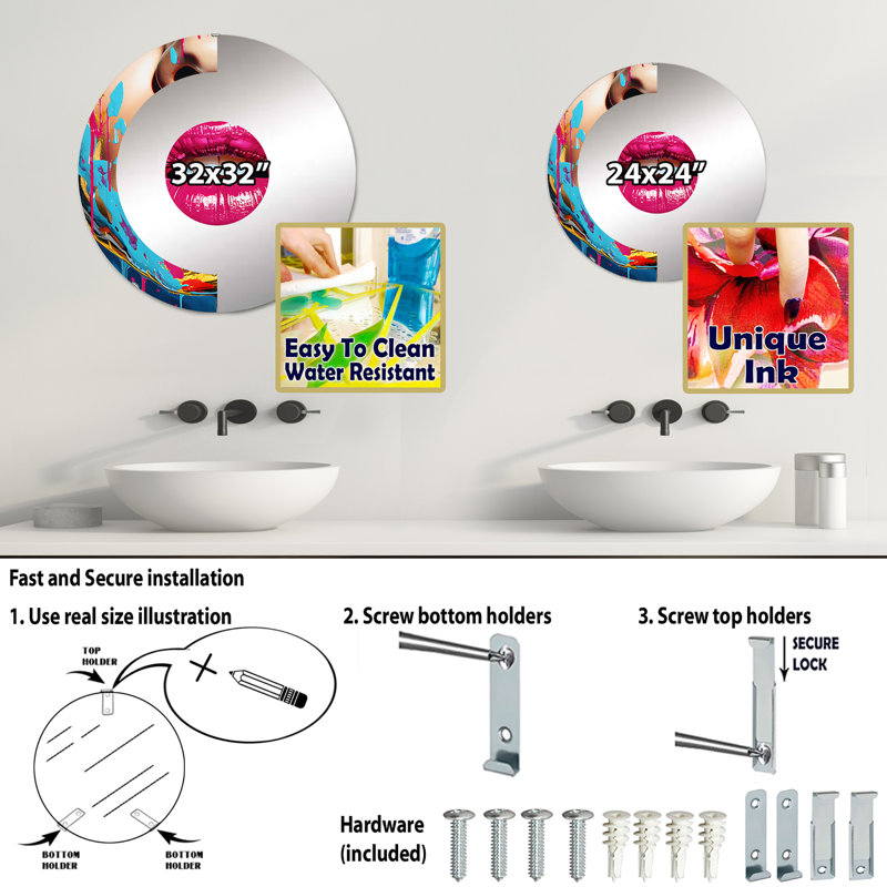 Harthe - Miroir mural demi-cercle, 23,6 po x 23,6 po