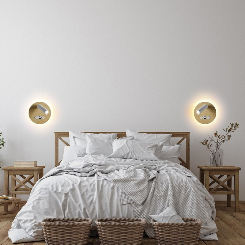 Applique murale moderne 2-en-1 polyvalente moderne, lampe de lecture câblée avec port de charge USB / Type-C pour chambre à coucher, bureau, salon
