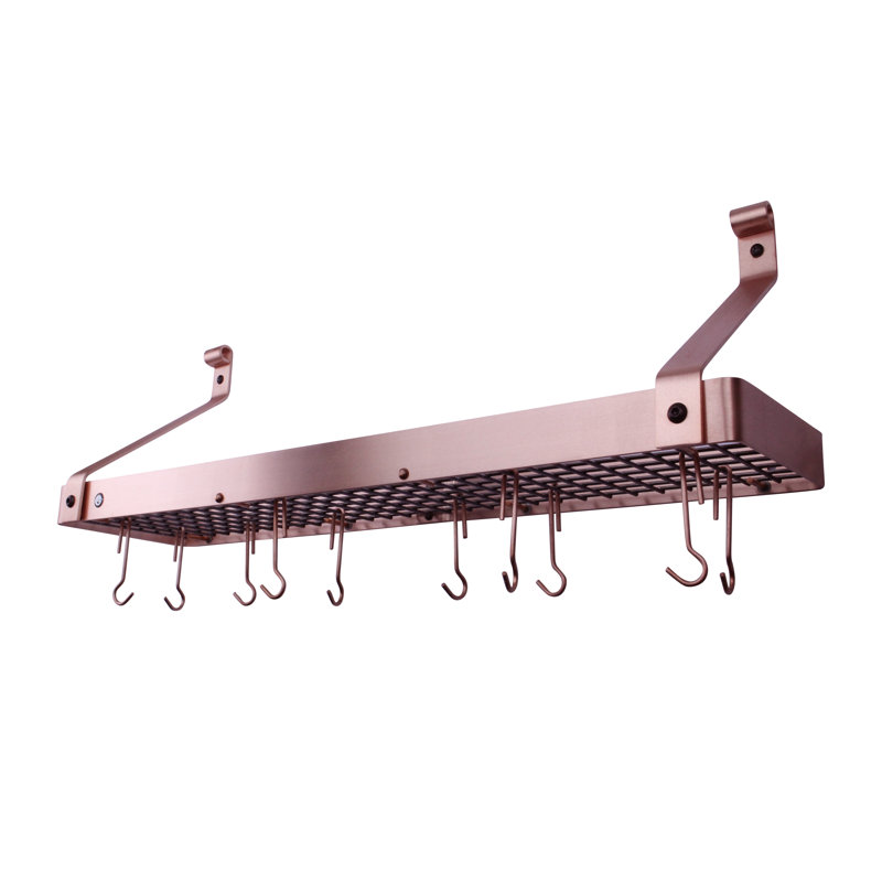 Handcrafted Brushed Copper Wall Mounted Pot Rack