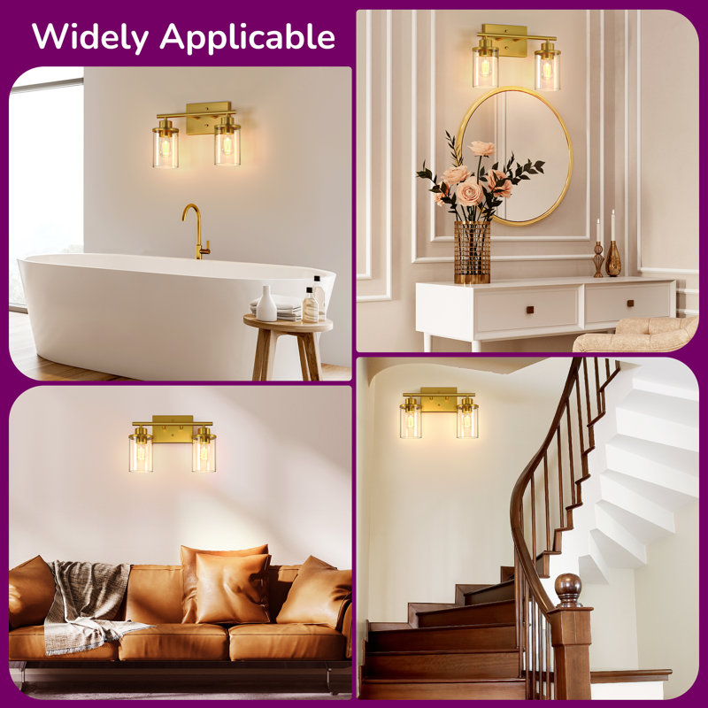 2 - Light Dimmable Vanity Light, Satin Brass