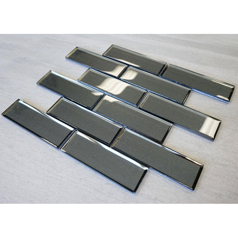 2" x 6" Glass Brick Joint Mosaic Tile, Dark Gray