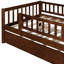 Lit de jour simple avec lit gigogne et garde-corps de clôture durable, bois de noyer rustique-338095510-338095511
