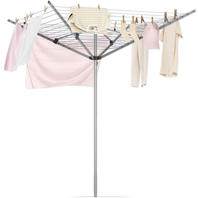 4-Arm Rotary Outdoor Umbrella Clothesline With 164 Ft Drying Space, 77 lb. Capacity, 360° Rotation, Foldable Design, And Protective Cover