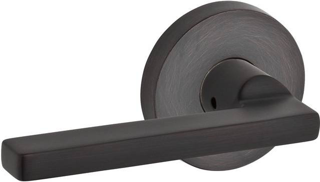 Square Passage Door Lever with Contemporary Round Rose, Venetian Bronze, Right, Privacy (Bed & Bath)