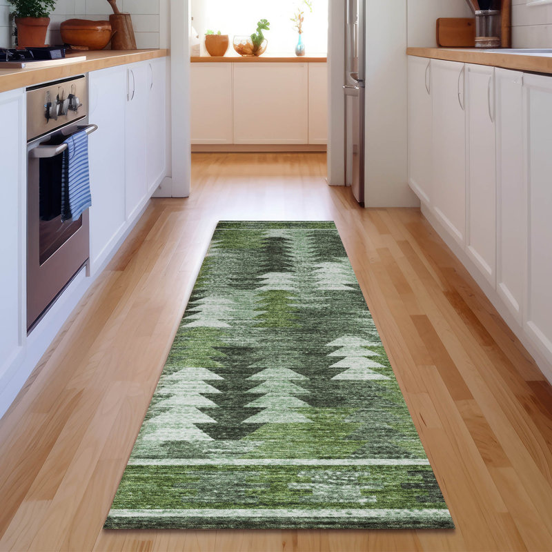 Premium Machine Washable Prisco Olive Rug, Runner 2'3" x 7'6"