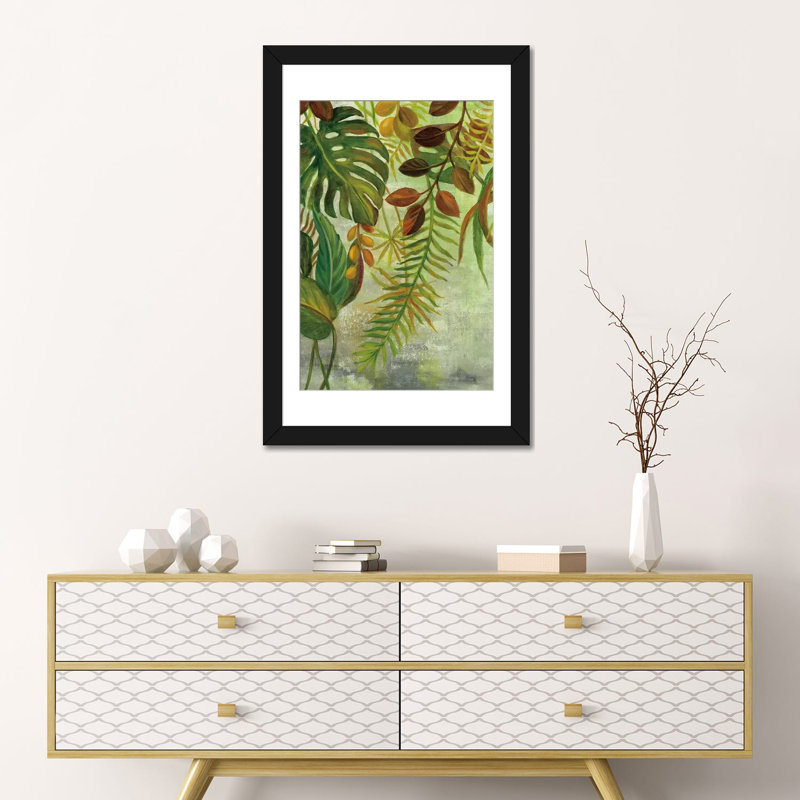 « tropical green art i », impression sur toile tendue, H 24 po x l 16 po x P 1 po, Papier d'art encadré noir, Blanc