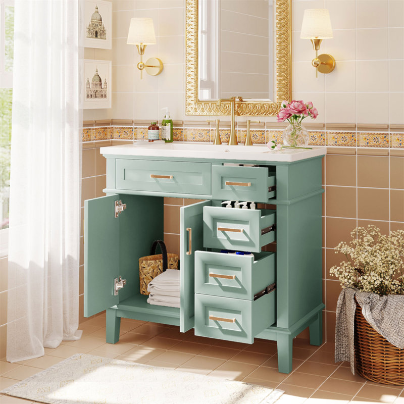 Meuble-lavabo moderne 36 po avec lavabo en résine, portes à fermeture douce et plusieurs options de rangement