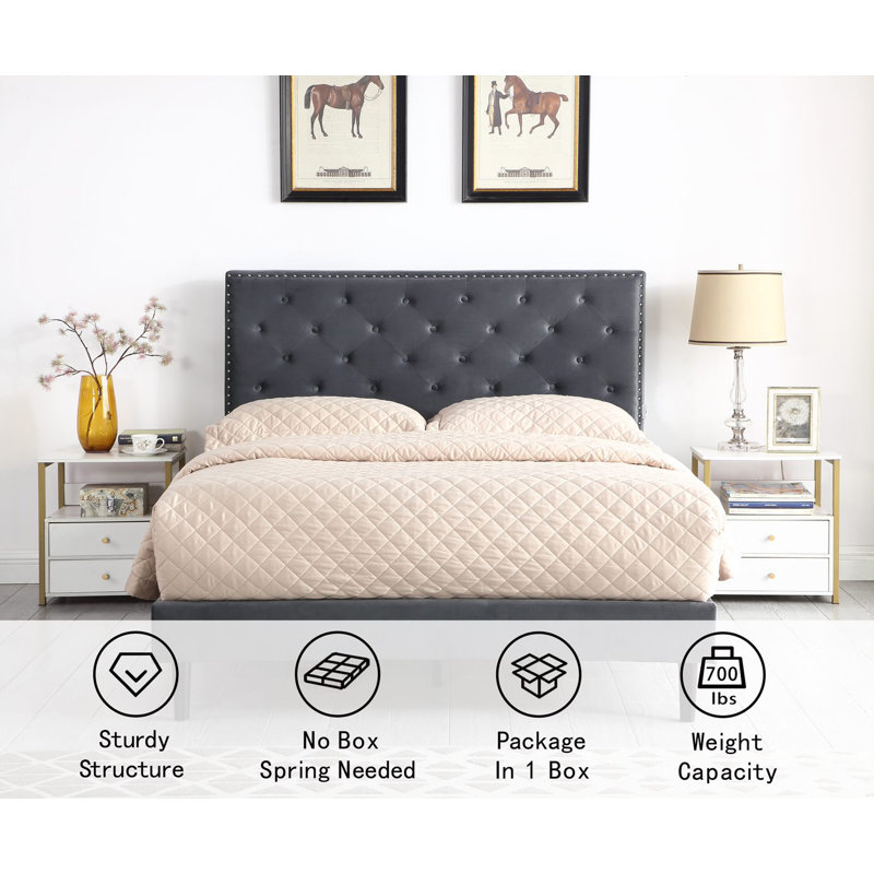 Avrah Upholstered Wingback Bed, Full, Gray