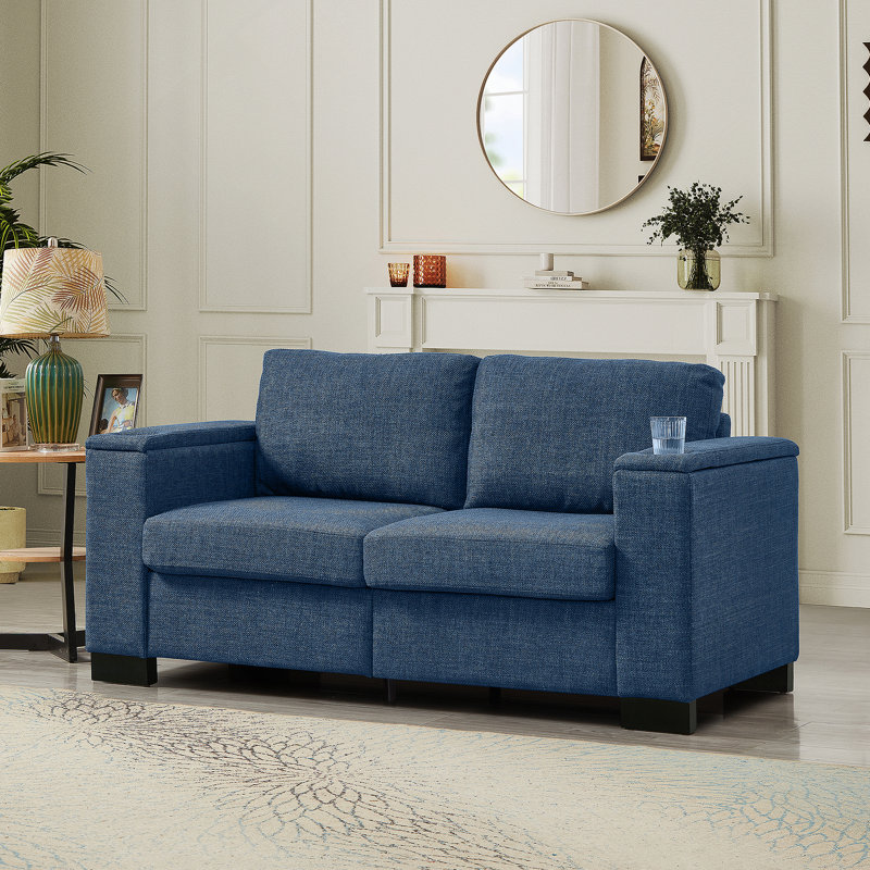 Modern Style Living Room Loveseat With Cup Holder, Storage, And Upholstered Polyester Fabric For Comfort And Convenience