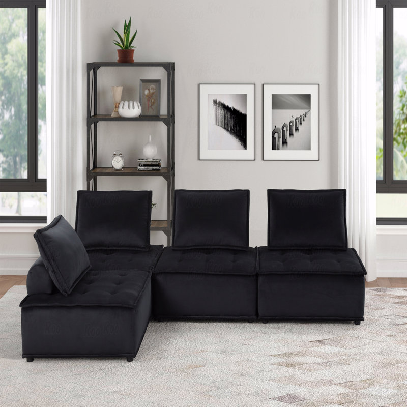 Canapé modulaire de base en velours 4 pièces 120 po