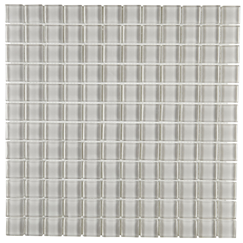 Geneva 1" x 1" Glass Grid Mosaic Wall Tile, Classic Solid Feather White
