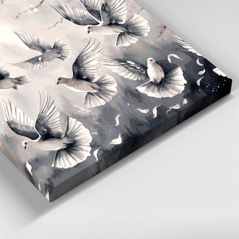 «Birds Mourning Dove», art mural sur toile beige, H 24 po x l 36 po