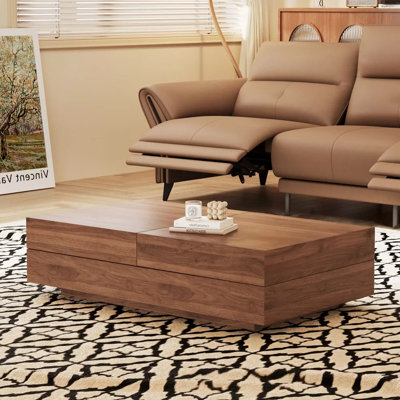 39.4-inch rectangular coffee table, retractable and push - pull, with a storage cabinet, in walnut color