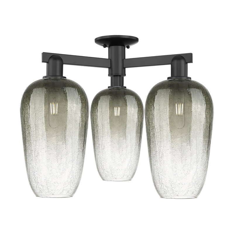 Brookhaven Flute - 3 Light Semi-Flush Mount, Matte Black, Slate