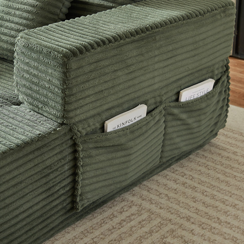 Canapé d'angle modulaire en forme de L, convertible 2 en 1, 2 places en mousse, accoudoirs amovibles avec poches de rangement, 2 coussins de dossier et 2 coussins décoratifs pour salon