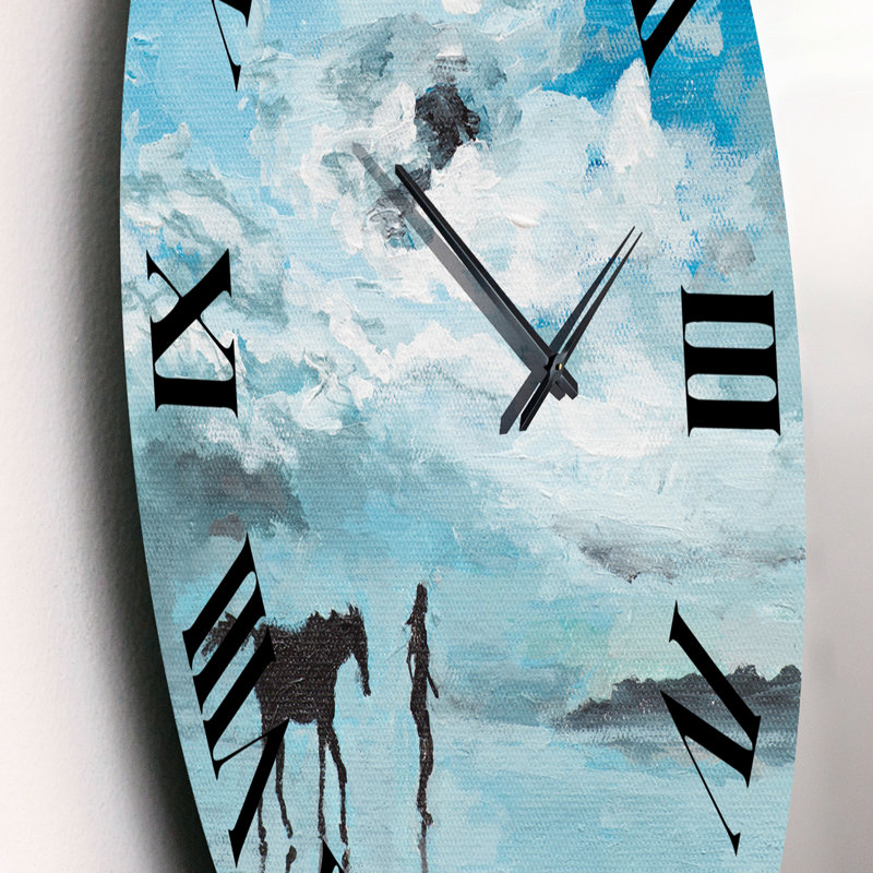 Paisible scène d'homme et de cheval qui court au bord de l'eau - Horloge murale de ferme, Petit