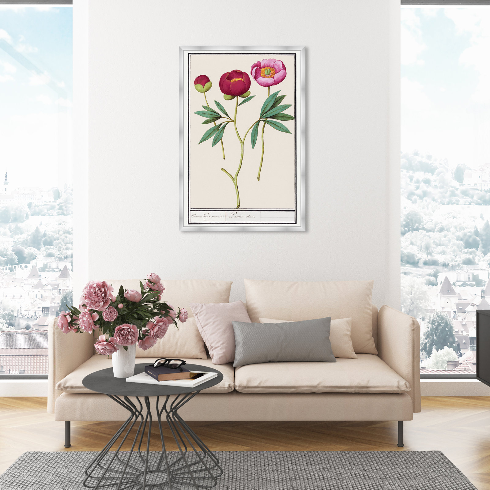 Red And Pink Peony Botanical Study by Oliver Gal, Silver, 47" H x 32" W