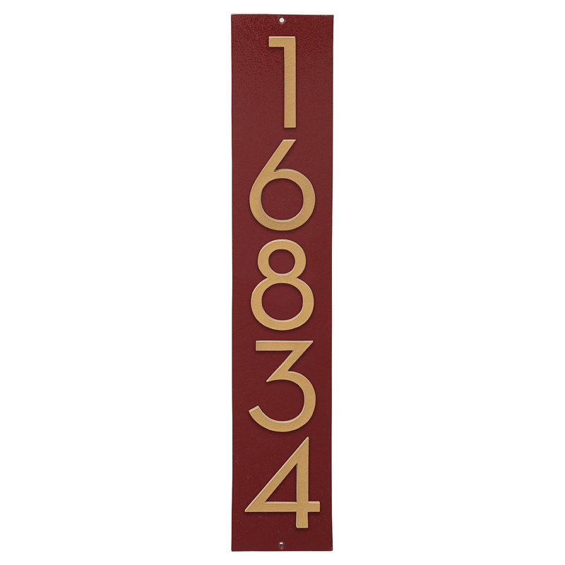 Plaque d'adresse verticale flottante de 6 po, Rouge brique / Or, Oui